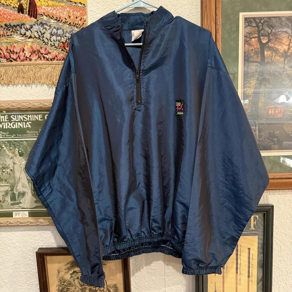 Vintage 80s/90s RARE Surf Style Pullover Windbreaker Jacket One Size Blue‎